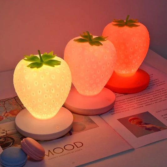 Strawberry SweetLight LED Lamp for Bedroom Silicon Touch-Sensor USB Rechargeable Dimmable Idyllic Bedside Night Light for House Decoration